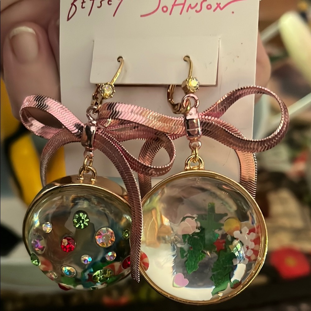 Betsey Johnson Pink and Gold Festive Earrings - Picture 5 of 5